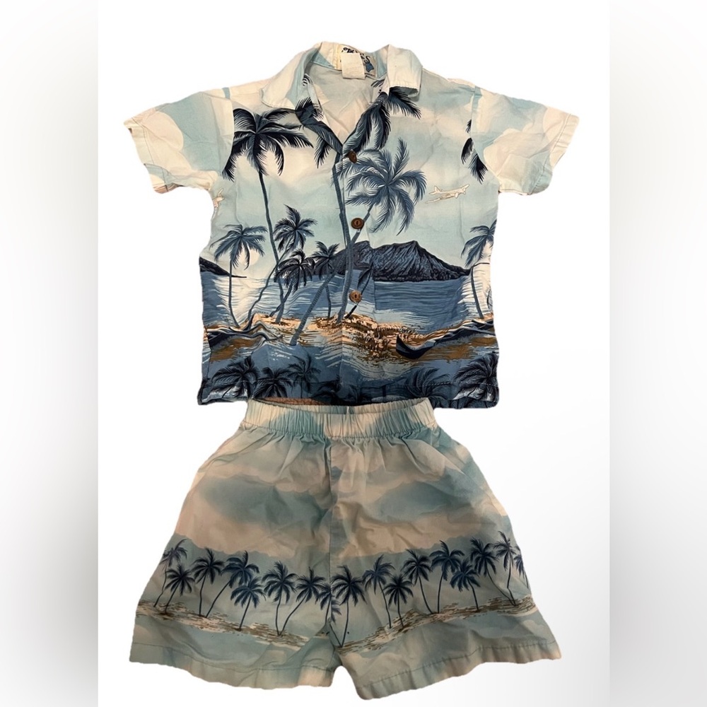 KY’S Hawaiian Blue Shirt & Shorts Set Size 4 Cotton Boys'